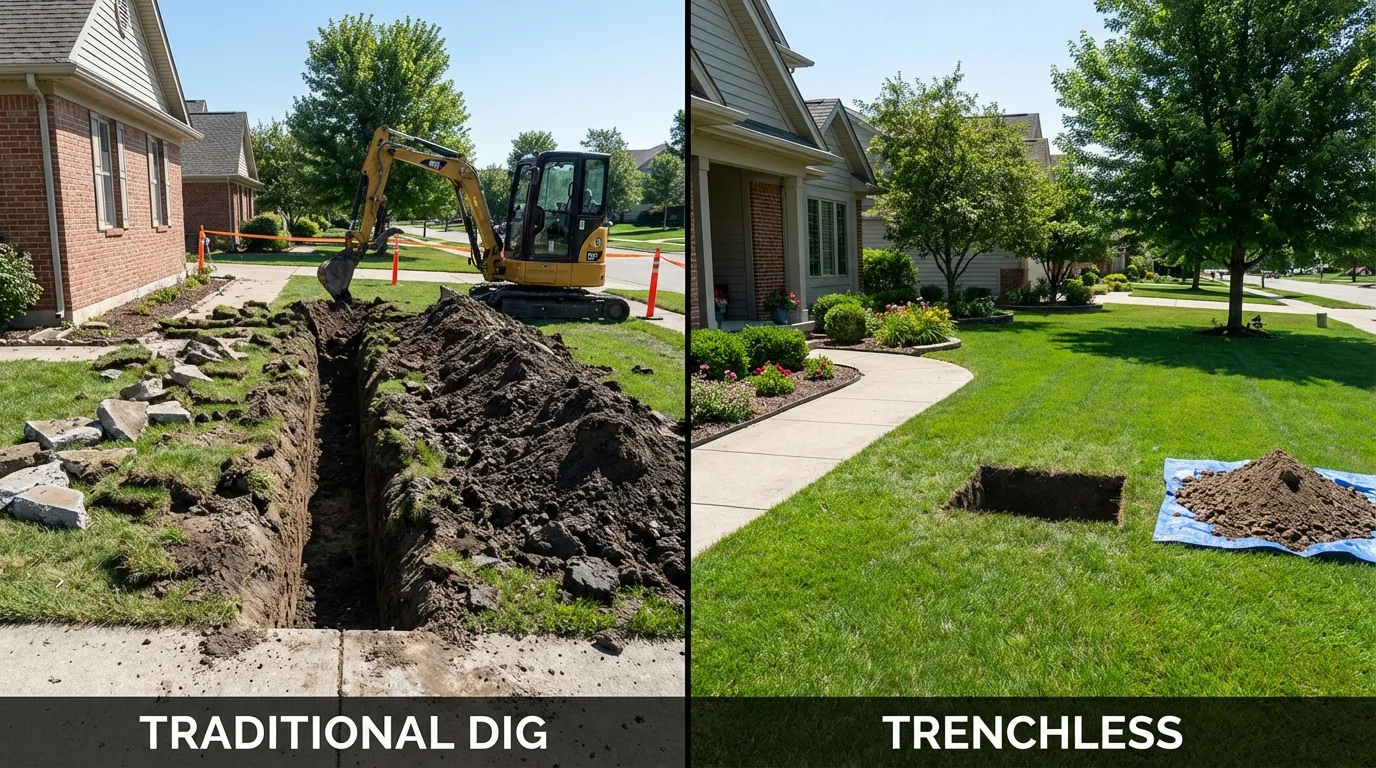 Trenchless sewer repair with minimal yard damage versus traditional excavation in Hastings, MN